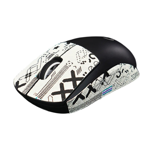 Protiskluzová lepicí páska na myš samolepicí grip nálepky ergonomický povrch abstraktní vzor pro stabilní úchop a přesné ovládání bílá