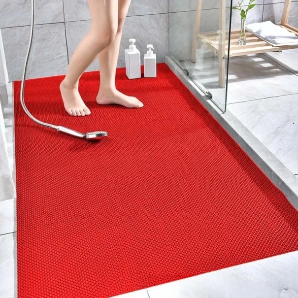 Protiskluzová podložka do sprchy 40 x 90 cm z PVC s mřížkovou strukturou pro bezpečnost v koupelně, sauně i u bazénu, voděodolná červená