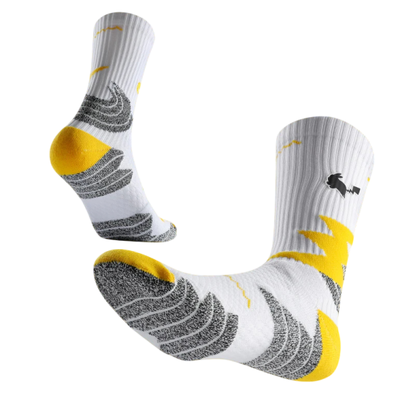 Protiskluzové sportovní ponožky unisex elastické prodyšné do poloviny lýtek běh fotbal trénink bílo-žlutá