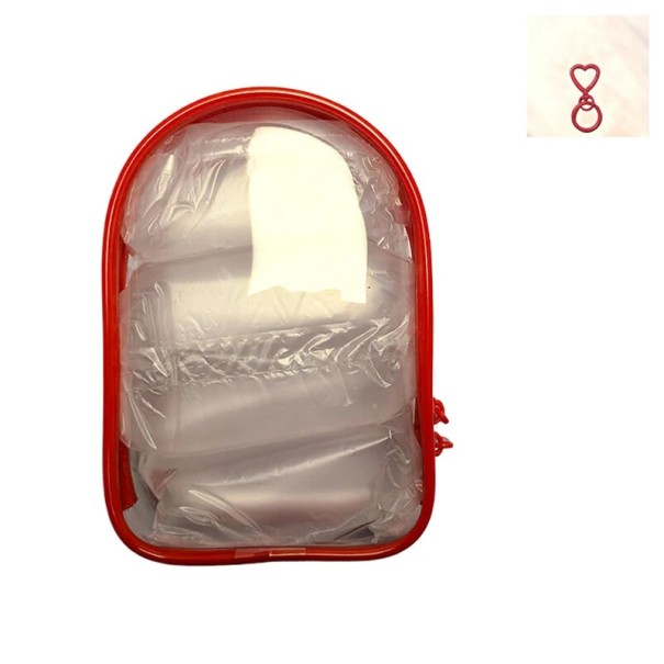 Průhledná cestovní taštička s přívěskem 15×10,5×5 cm PVC pro organizaci kosmetiky, drobností a hygienických potřeb červená
