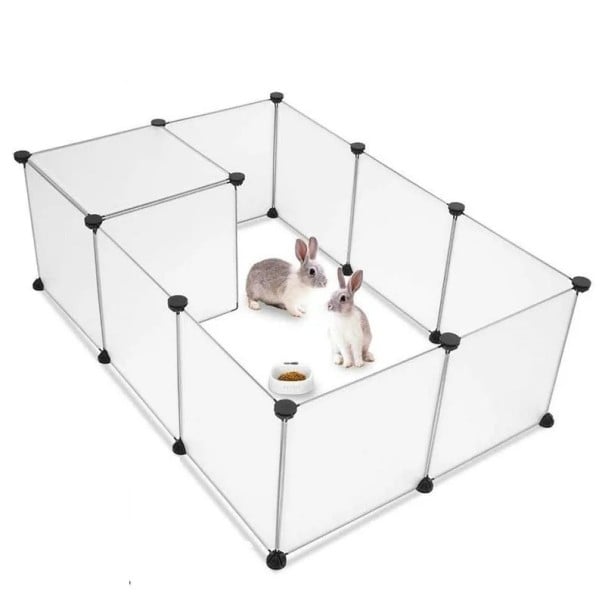 Průhledná ohrádka pro morčata a králíky z 10 panelů 35 x 35 cm Sestavený výběh 105 x 70 x 35 cm Rozebíratelná konstrukce se sponami 1