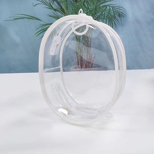Průhledná taška na panenky kompaktní 13×10×5 cm PVC pro uložení a přenášení panenek, figurek a drobných hraček bílá