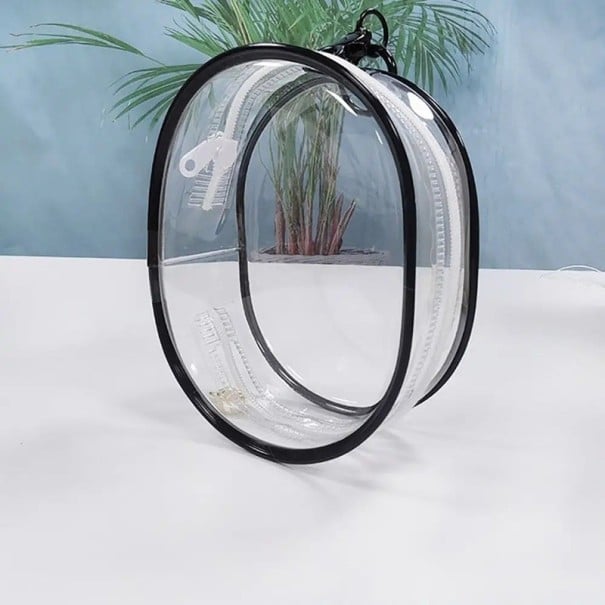 Průhledná taška na panenky kompaktní 13×10×5 cm PVC pro uložení a přenášení panenek, figurek a drobných hraček černá