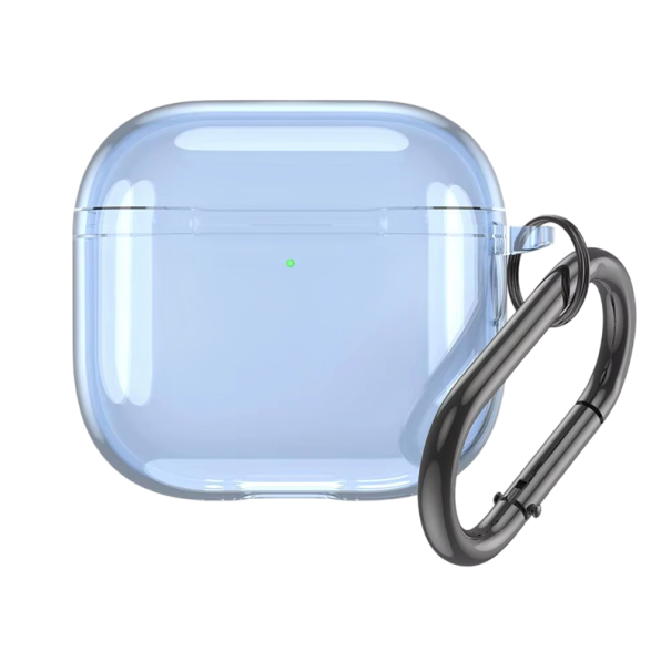 Průhledné silikonové pouzdro pro AirPods 4 s karabinou Ochranný kryt proti pádu pro AirPods 4. generace modrá