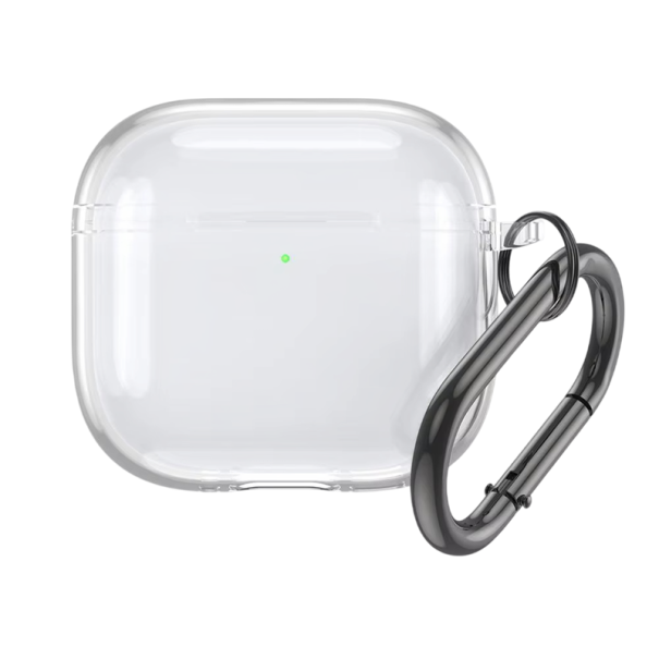 Průhledné silikonové pouzdro pro AirPods 4 s karabinou Ochranný kryt proti pádu pro AirPods 4. generace průhledná