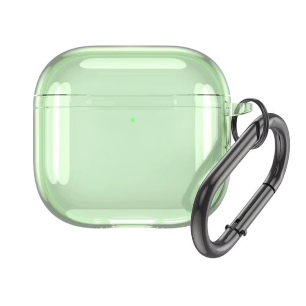 Průhledné silikonové pouzdro pro AirPods 4 s karabinou Ochranný kryt proti pádu pro AirPods 4. generace zelená
