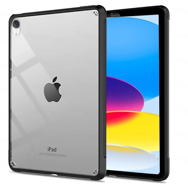 Průhledný kryt na tablet iPad 10. generace 10,9 palce silikonový rámeček se zesílenými rohy černá barva ochrana displeje i hran 1