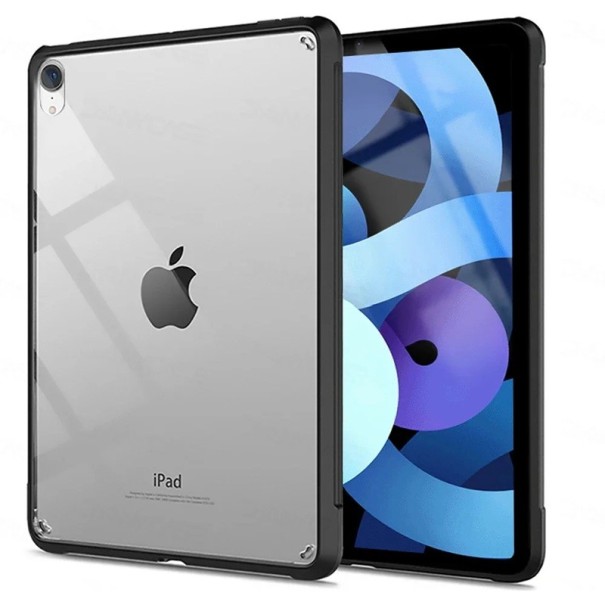 Průhledný kryt na tablet iPad Air 4 i Air 5 10,9 palce silikonový rámeček se zesílenými rohy černá barva ochrana displeje i hran 1