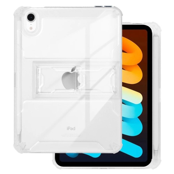 Průhledný kryt na tablet iPad mini 6 2021 silikonový obal se stojánkem a zesílenými rohy ochrana displeje i hran s otvorem na stylus 1