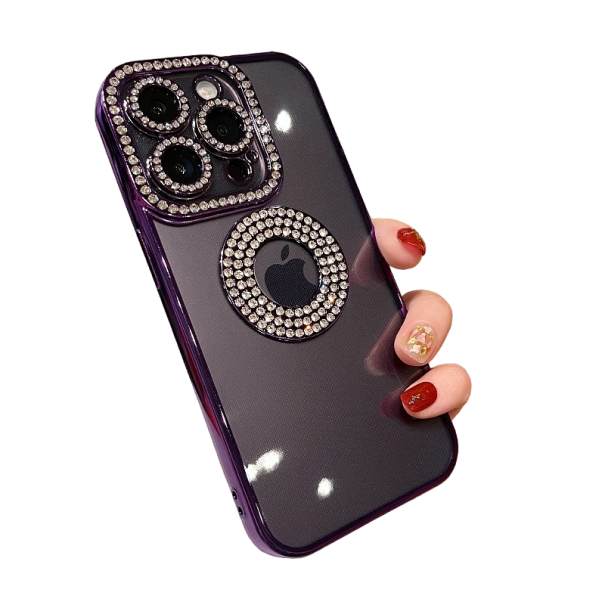 Průhledný kryt s diamanty na iPhone 15 Pro Max fialová