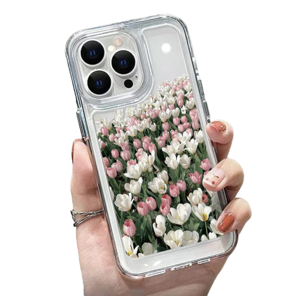 Průhledný ochranný kryt na iPhone 15 Plus, tulipány 1