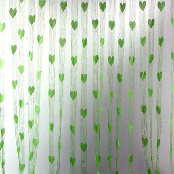 Průhledný závěs se srdíčky Třásňový záclona se srdci Průsvitná střapcová záclona Barevná dívčí záclona Elegantní voálový závěs 200 x 100 cm zelená