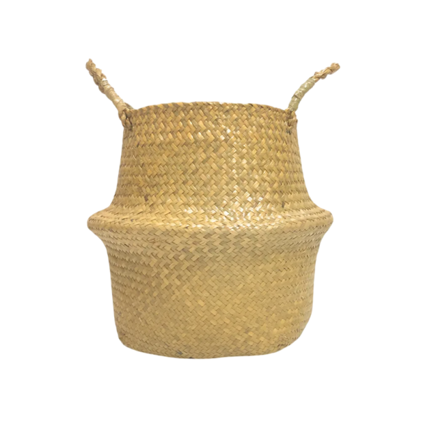 Prútený kôš z morskej trávy s ušami na zavesenie 20 x 22 cm Závesný košík na stenu Ručne pletený úložný kôš Dekorácia z prírodného materiálu žltá