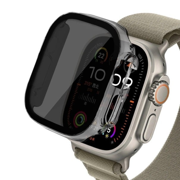 Prywatne ochronne etui ze szkła hartowanego do Apple Watch 49 mm Ultra / Ultra 2 Ochrona prywatności ekranu iWatch przezroczysty czarny