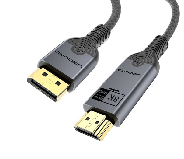 Przejściówka DisplayPort Male na HDMI Male 8K 60 Hz Kabel tekstylny 2 m Konwerter DP na HDMI w oplocie PC Notebook Monitor TV Stabilna transmisja 1