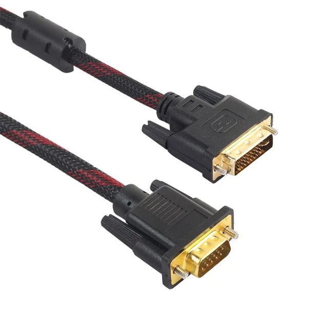 Przejściówka DVI-męski na VGA-męski Kabel 1,5 m Oplot tekstylny Trwała konstrukcja Wysokiej jakości transmisja wideo Do monitorów, projektorów, kart 1