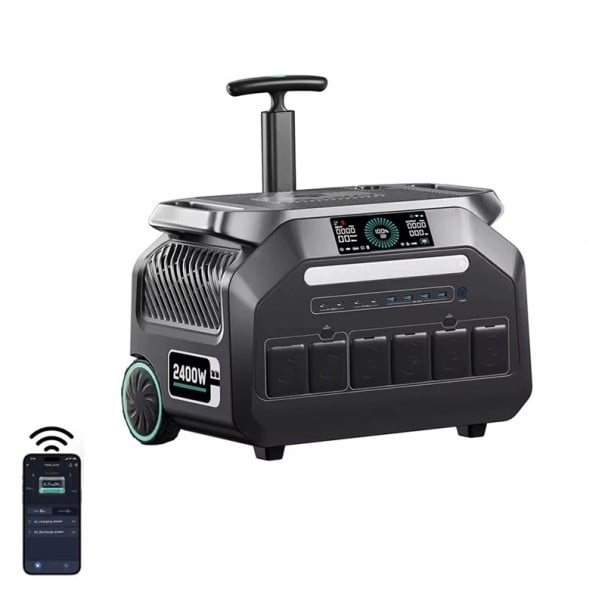 Przenośna elektrownia IEE P2400 2400 W czysta sinusoida Pojemność 2048 Wh Bateria LiFePO4 z kółkami i oświetleniem Szara Do kempingu i domu 1