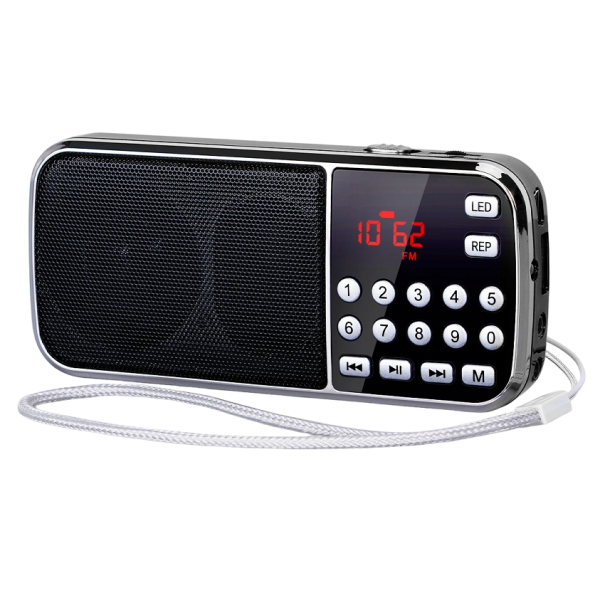 Przenośne radio kieszonkowe AM/FM z Bluetooth i cyfrowym radiem bezprzewodowym MP3 Wbudowane światło LED 12,6 x 2,5 cm czarny