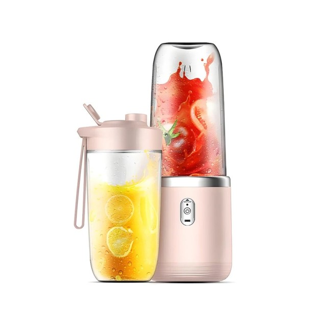 Przenośny blender do owoców 21 000 obr./min z 2 kubkami 400 ml sportowy blender do koktajli w podróży domowe koktajle soki fitness różowy