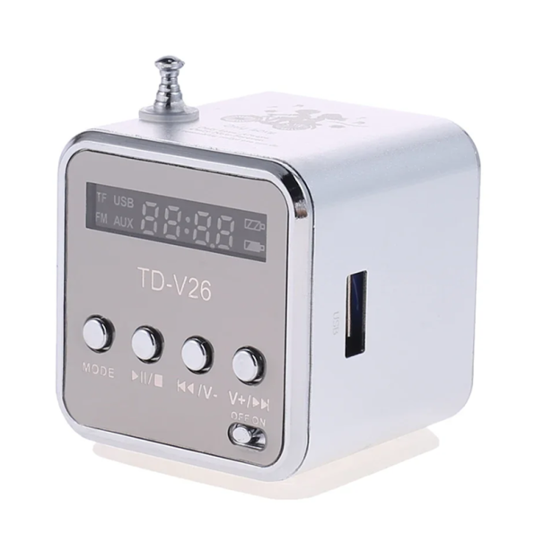 Przenośny cyfrowy głośnik radiowy FM z wyświetlaczem LCD 3 W Odtwarzacz MP3 Karta TF USB Mini odbiornik radiowy Akumulator 600 mAh LED Gniazdo audio 32 GB biały