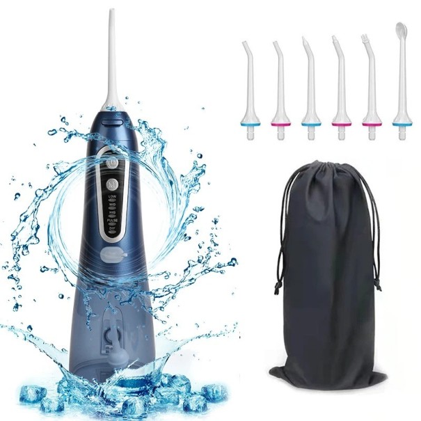 Przenośny irygator do jamy ustnej z 5 trybami Wodoodporny irygator do jamy ustnej IPX8 do czyszczenia zębów Bezprzewodowy irygator elektryczny 300 ml Dental Water Jet do pielęgnacji jamy ustnej 21,5 x 8,5 cm niebieski