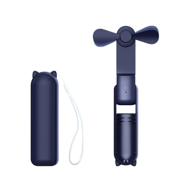 Przenośny, miniaturowy wentylator USB z akumulatorem 2000 mAh Powerbank Funkcja cichej pracy Letnie orzeźwienie w podróży w Twojej torebce ciemnoniebieski