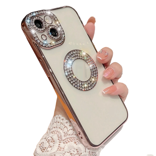 Przezroczyste etui w romby do iPhone'a 15 Plus różowy