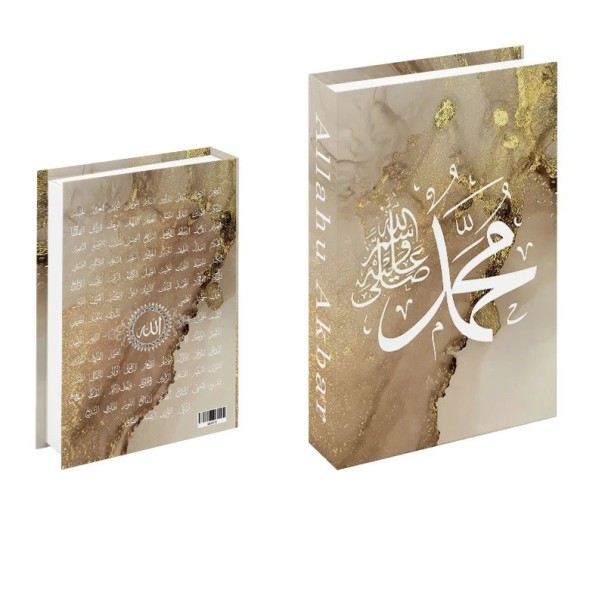 Ψεύτικο βιβλίο διακόσμησης Muhammad Χρυσό-μπεζ μαρμάρινη σχεδίαση Μη ανοίξιμο αξεσουάρ Πολυτελής διακοσμητικό στοιχείο σπιτιού 1