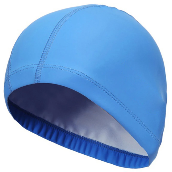 PU Fabric Swimming Cap Unisex Swimming Cap Water Resistant Elastic Hair Cap for Pool Sports Swimming blue