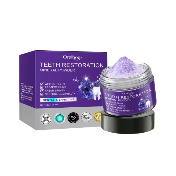 Pudr mineral pentru restaurarea și albirea dinților 50 g Eliminarea petelor Îmbunătățirea respirației Igiena orală Pudră violet pentru curățenie și un zâmbet proaspăt 1