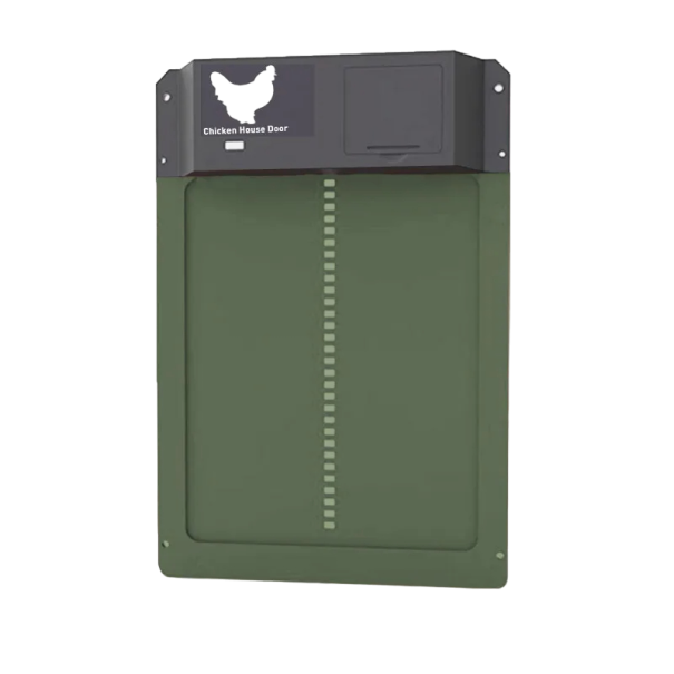 Puerta automática para gallinero con sensor de luz Puerta de apertura automática para gallinas 35 x 23,9 cm verde oscuro