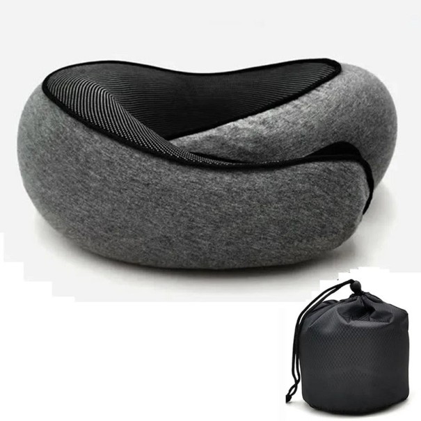 Puhallettava matkatyyny U-muotoinen etana ergonominen niskatuki 360° hengittävä tyyny lentokoneeseen autoon irrotettava pestävä päällinen 32x14 cm tummanharmaa