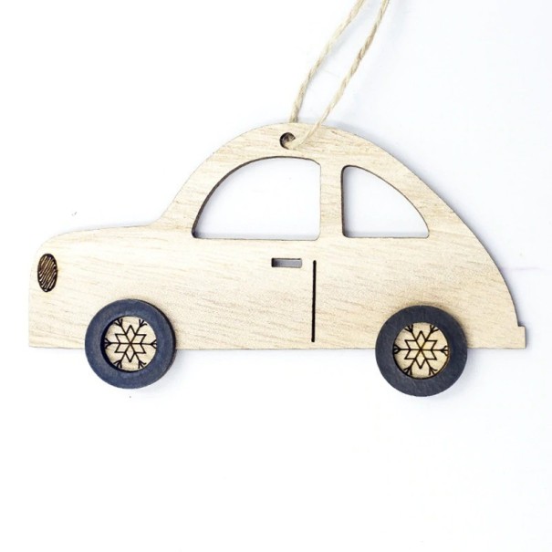 Puinen joulukoriste, leikkiauto beige