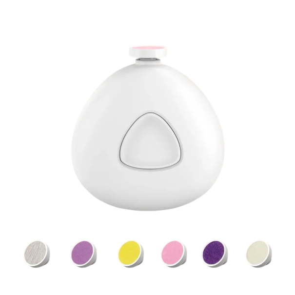 Pulidor de uñas eléctrico para niños con 6 cabezales, lima de uñas segura a batería, cuidado suave para las uñas de los niños. blanco