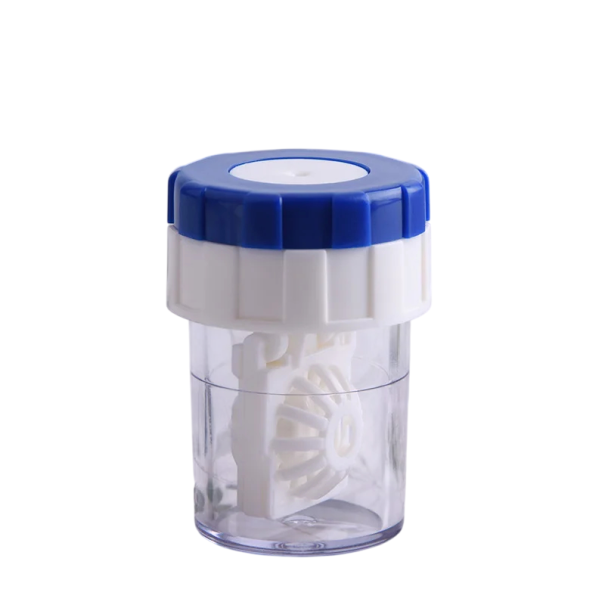 Pulitore per lenti a contatto manuale meccanico dimensioni 3,6 x 5 cm custodia in plastica colorata con sistema rotante per la pulizia delle lenti blu