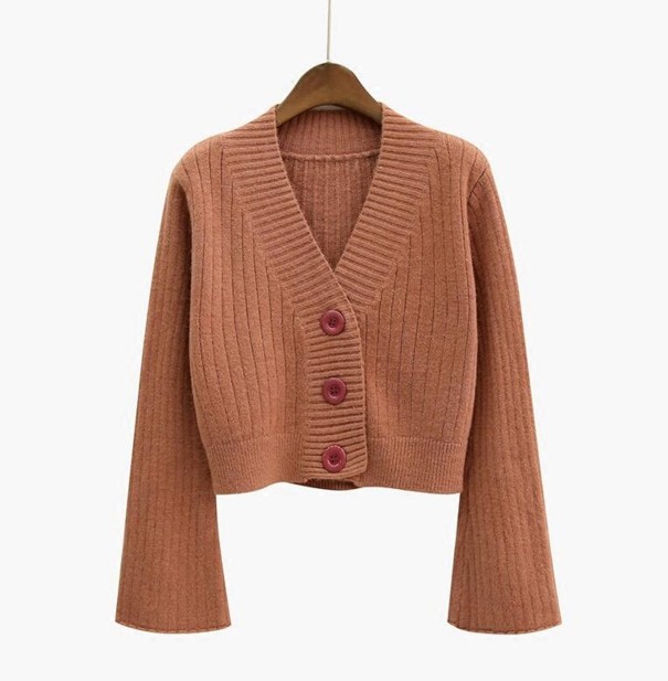 Pull à boutons pour femmes A2937 marron