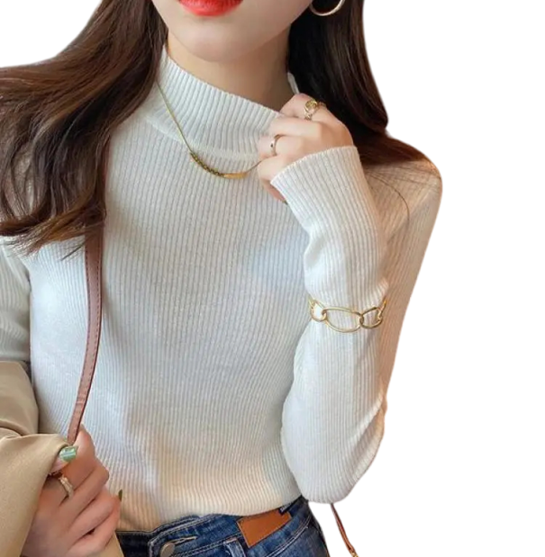 Pull à col roulé pour femmes en polyester et coton Pull tricoté uni à manches longues Haut élégant en taille universelle pour l'hiver blanc