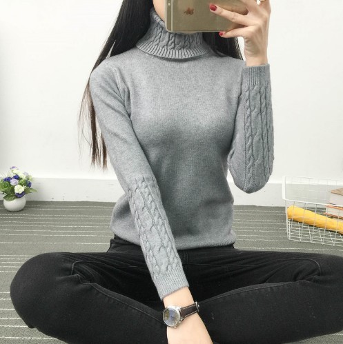 Pull à col roulé pour femmes J2858 gris S