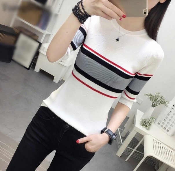 Pull à rayures pour femmes A2190 blanc XS