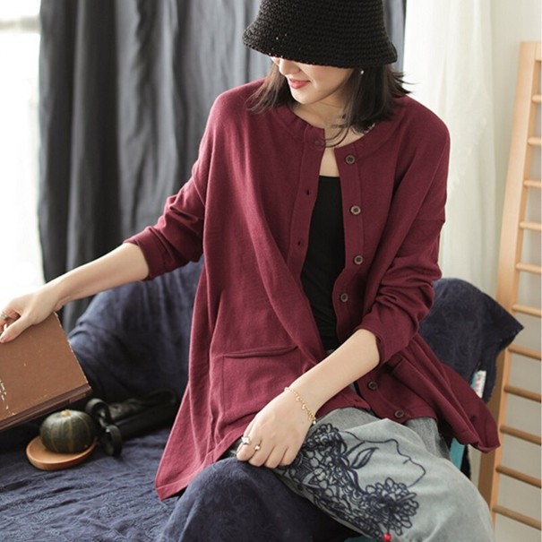 Pull ample pour femmes avec boutons A2108 bordeaux
