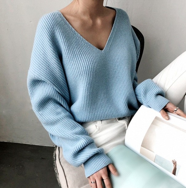 Pull ample pour femmes bleu clair