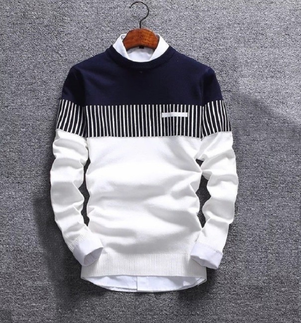 Pull bicolore pour homme blanc M