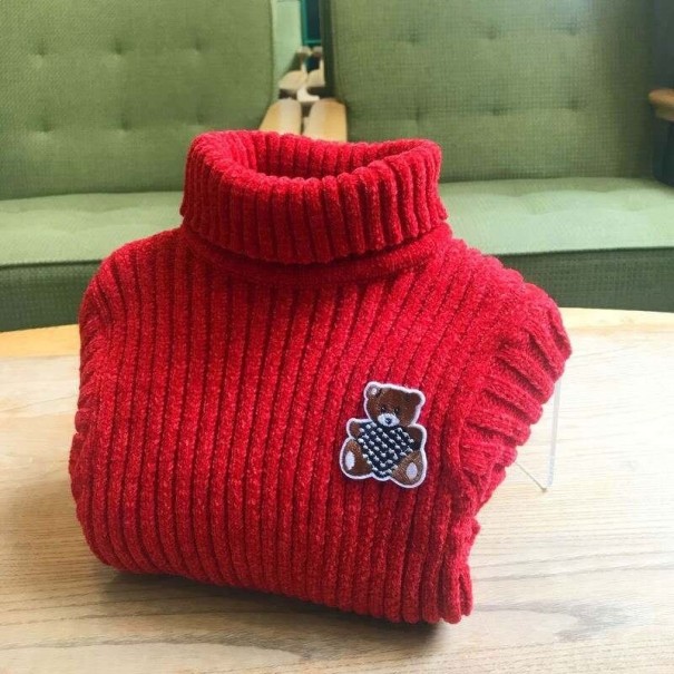 Pull col roulé pour enfants avec ours rouge 11