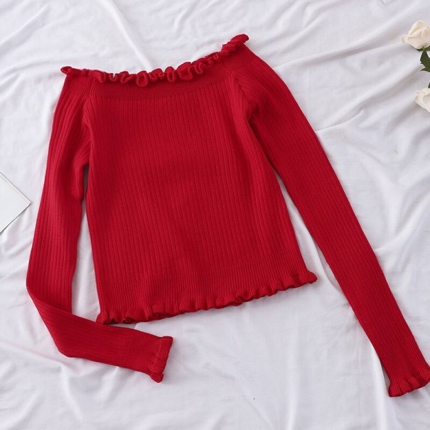 Pull court pour femmes avec volants rouge