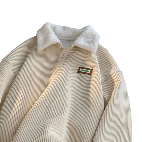 Pull en peluche pour homme avec col boutonné à ouverture Longues manches Uni Pull chaud Polyester Taille unique Différentes couleurs beige