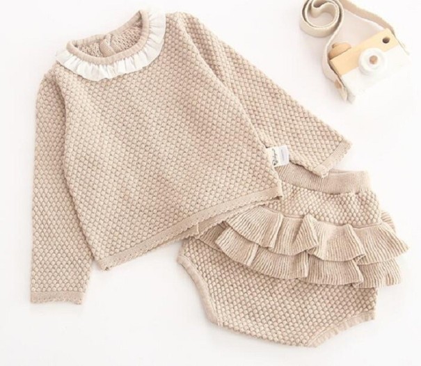 Pull en tricot et short pour fille marron clair 0-3 mois