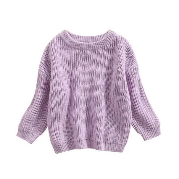 Pull en tricot pour bébé en coton à manches longues pour nouveau-nés Haut décontracté ample d'automne et d'hiver Vêtements unis pour filles et garçons violet 0-3 mois
