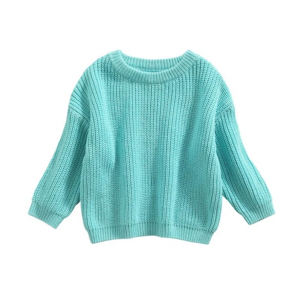 Pull en tricot pour bébé Haut ample à manches longues d'automne et d'hiver Pull uni en acrylique et coton pour filles et garçons bleu 0-3 mois