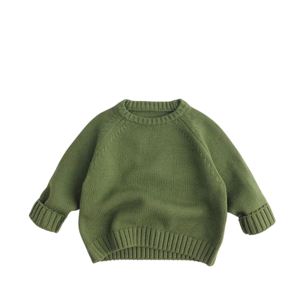 Pull en tricot pour enfants en coton pur style vintage pull uni pour garçons et filles avec col rond haut doux pour tout-petits automne hiver vert 5