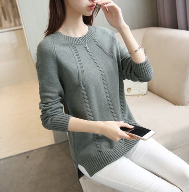 Pull en tricot pour femme A2118 vert XL